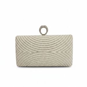 David's Bridal Silver Beaded Clutch